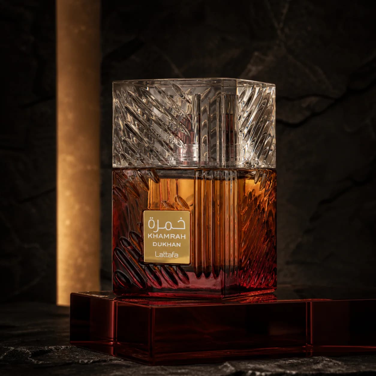 Lattafa Khamrah Dukhan perfume bottle