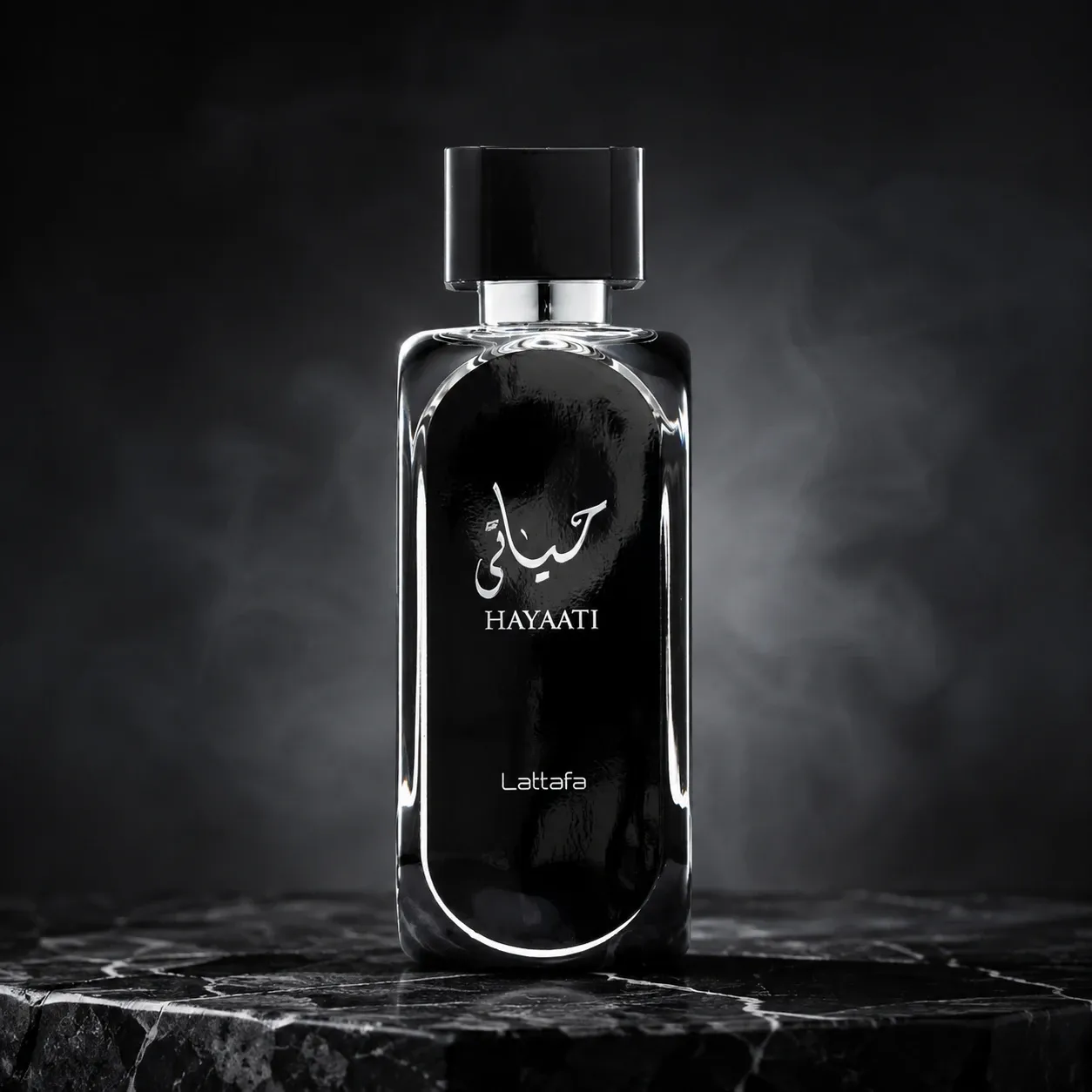Lattafa Hayaati Black perfume bottle