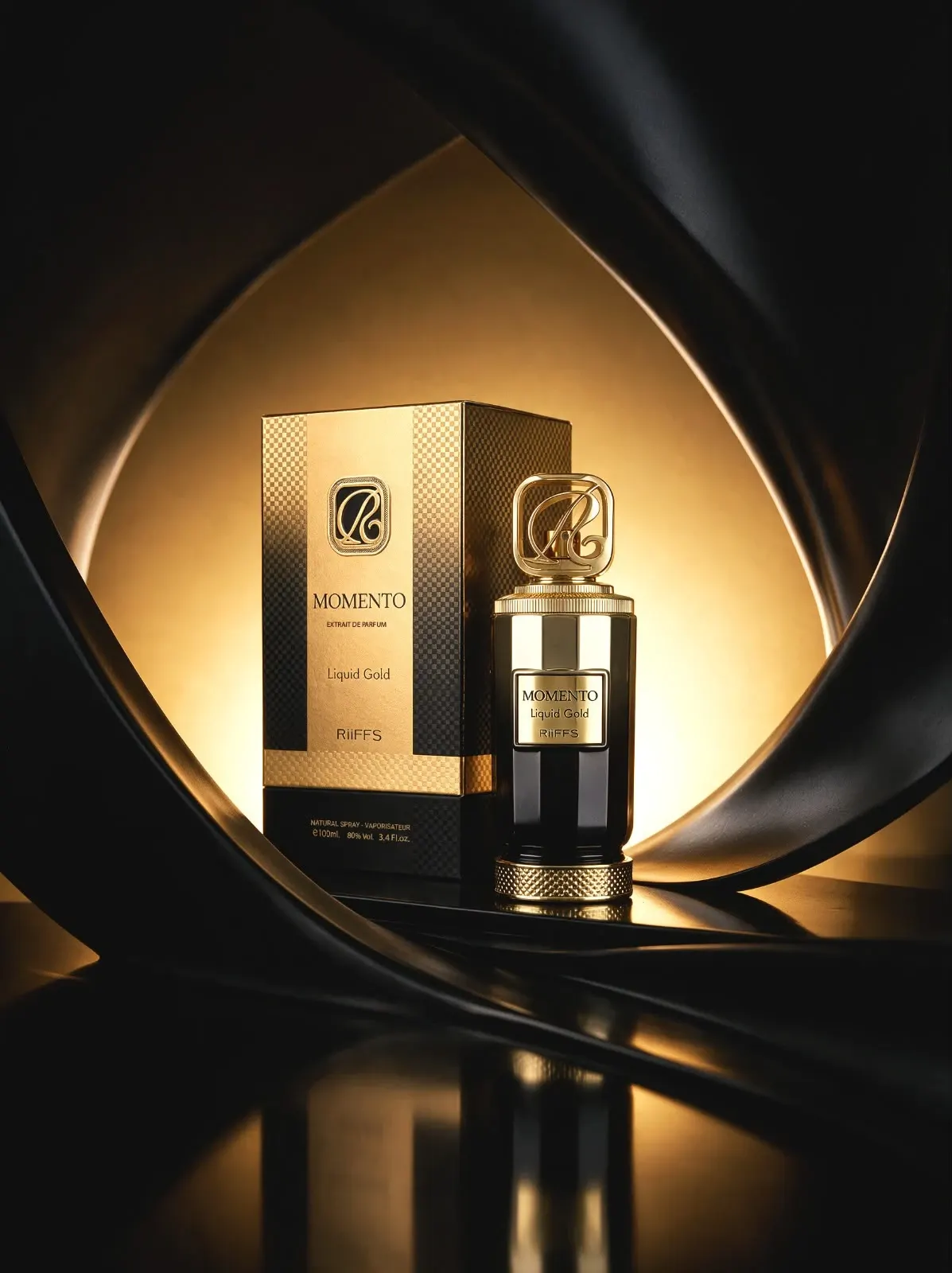 RiiFFS Momento Liquid Gold bottle and box