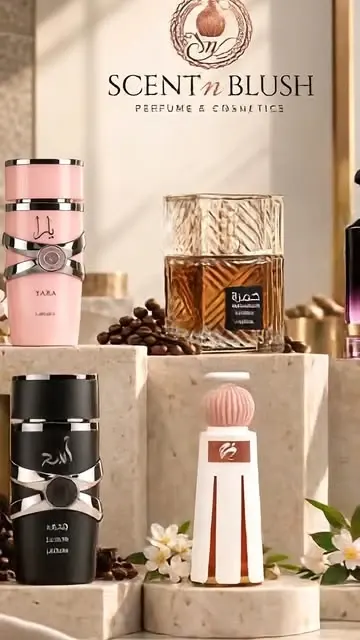 Scent n Blush original fragrance campaign featuring perfume bottles